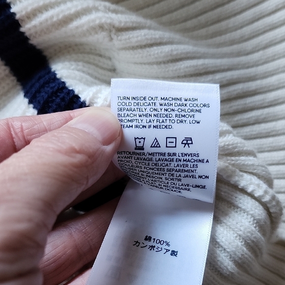 Land's End Cotton 1/4 Zip Navy and White Stripes Women's Sweater Size L - Picture 5 of 8